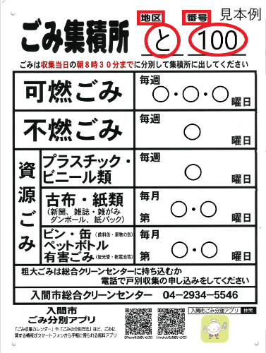 集積所用看板。収集日程の記載あり。