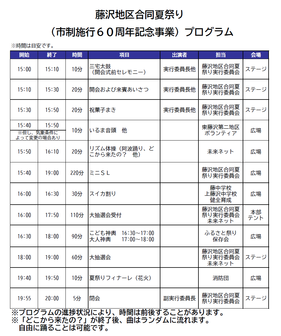 藤沢地区合同夏祭りプログラム