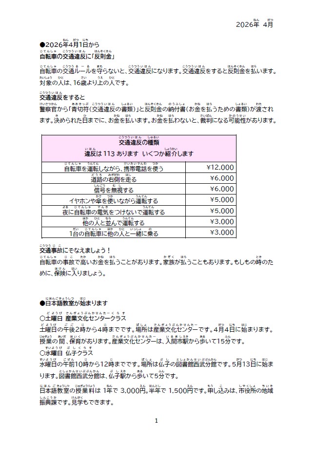 やさしい日本語版2026年4月号1枚目