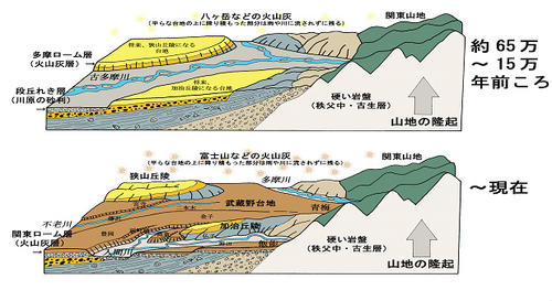 加治丘陵形成に至る変遷を示したイラスト