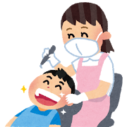 大きく口を開けて歯科検診を受ける子供のイラスト