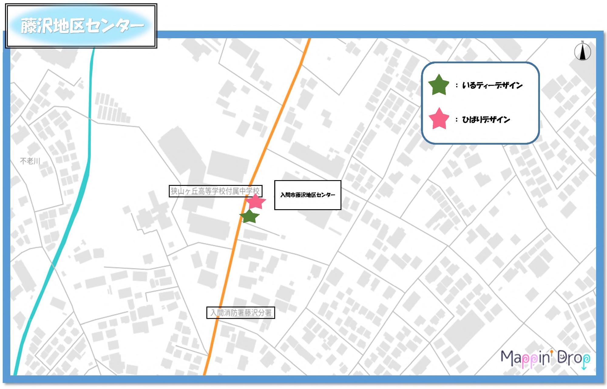 藤沢地区センター周辺にあるデザインマンホールふたの位置を示した設置マップ